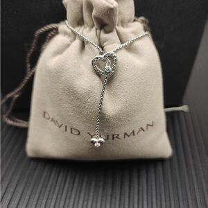 David Yurman Silver Heart Lariat with Pavé Accent